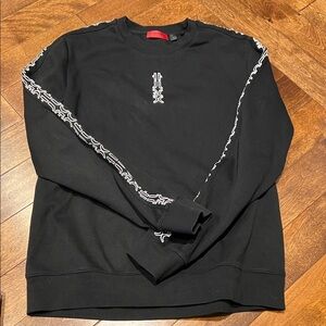 HUGO Black Crewneck Sweater with White Sleeve embossed Design